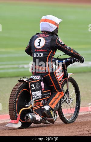 MANCHESTER, REGNO UNITO. GIUGNO 13th Luke Becker di Wolverhampton Wolves durante la partita di premiership SGB tra Belle Vue Aces e Wolverhampton Wolves al National Speedway Stadium di Manchester lunedì 13th giugno 2022. (Credit: Eddie Garvey | MI News) Credit: MI News & Sport /Alamy Live News Foto Stock