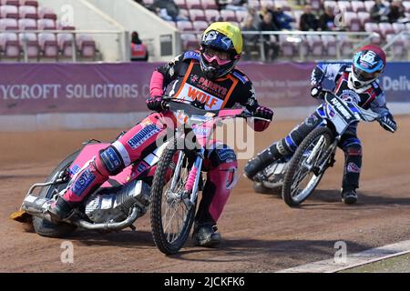 MANCHESTER, REGNO UNITO. GIUGNO 13th Sam Wooley durante la partita della SGB Premiership tra Belle Vue Aces e Wolverhampton Wolves al National Speedway Stadium di Manchester lunedì 13th giugno 2022. (Credit: Eddie Garvey | MI News) Credit: MI News & Sport /Alamy Live News Foto Stock