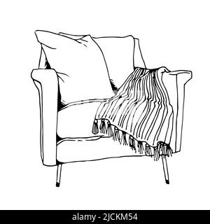 Poltrona con plaid a righe, illustrazione vettoriale isolata su sfondo bianco Illustrazione Vettoriale