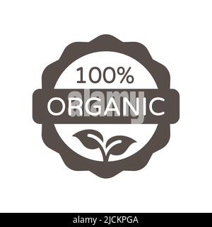 Etichetta vettoriale nero organico al 100%. Timbro, adesivo o badge del prodotto. Illustrazione Vettoriale