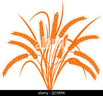 Mazzo di spighe di grano su sfondo trasparente. Illustrazione vettoriale a colore singolo Illustrazione Vettoriale