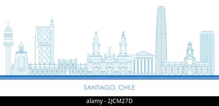 Profilo panorama Skyline della città di Santiago, Cile - illustrazione vettoriale Illustrazione Vettoriale