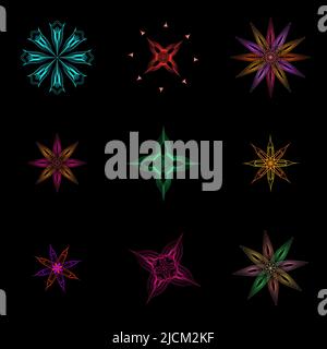 Set di Starburst flake icona decorativo astratto sfondo sfondo disegno vettoriale Illustrazione Vettoriale
