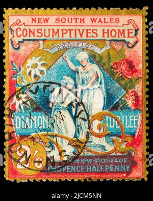 Un francobollo di beneficenza ornato del 1897 dal nuovo Galles del Sud, Australia, che ha raccolto fondi per una "Casa dei consumatori" (ospedale per la tubercolosi) Foto Stock