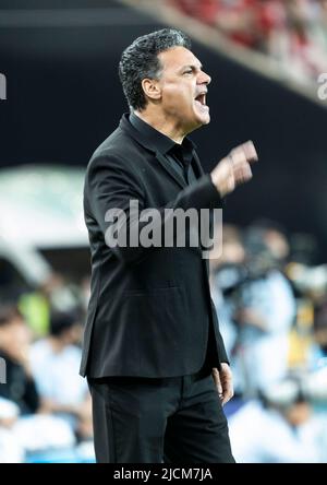 Seul, Corea del Sud. 14th giugno 2022. L'allenatore d'Egitto EHAB Galal gestirà durante un incontro amichevole tra la Corea del Sud e l'Egitto a Seoul, Corea del Sud, 14 giugno 2022. Credit: James Lee/Xinhua/Alamy Live News Foto Stock