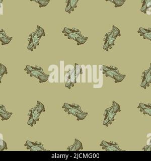 Scarpe da calcio con motivo senza cuciture. Sfondo vintage tema sportivo in stile disegnato a mano. Tessuto vettoriale a disegno ripetuto per stampa, tessuto, wrapp Illustrazione Vettoriale