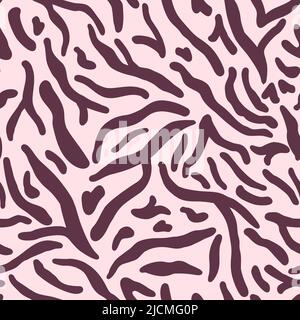 Animali senza cuciture con strisce su sfondo rosa. Colore pelliccia animali selvatici tigre o zebra. Mammiferi astratti della struttura. Texture vettoriale ripetuta per la prin Illustrazione Vettoriale