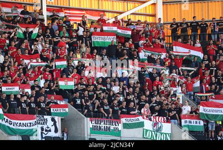 Wolverhampton, Inghilterra, 14th giugno 2022. Sostenitori ungheresi durante la partita della UEFA Nations League a Molineux, Wolverhampton. Il credito dovrebbe essere: Darren Staples / Sportimage Foto Stock