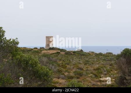 Torre difensiva a Cap Blanc, Maiorca. Torre de Vigilància del Cap Blanc Foto Stock