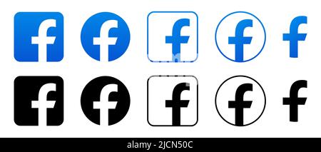 Set di logo Facebook. Icona dei social media isolata su sfondo bianco Illustrazione Vettoriale