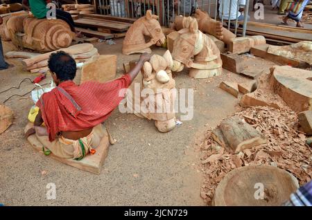 lavori di costruzione in legno a puri odisha india Foto Stock