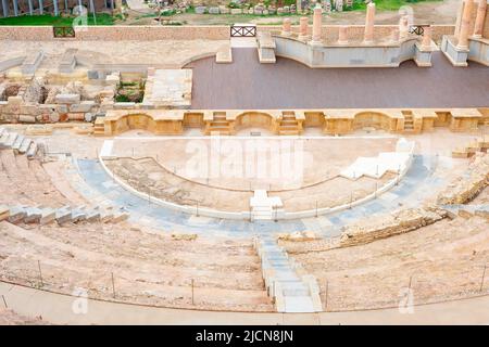 Vista dall'alto dell'anfiteatro del colosseo, destinazione storica, Cartagena, Spagna Foto Stock