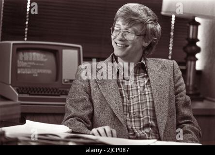 Young Bill Gates, sviluppatore di software, presidente e CEO di Microsoft, circa marzo 1985. (USA) Foto Stock