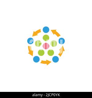 puntini colorati molecole cerchio frecce elaborare vettore simbolo Illustrazione Vettoriale