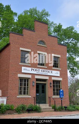 Nauvoo, Illinois, Stati Uniti. Lo storico edificio degli uffici postali degli Stati Uniti divenne l'ufficio postale di Nauvoo nel 1840. Foto Stock