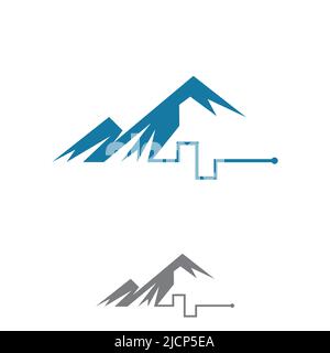 Disegno astratto del logo del vettore della forma d'onda bifasica con la montagna. Illustrazione vettoriale EPS.8 EPS.10 Illustrazione Vettoriale