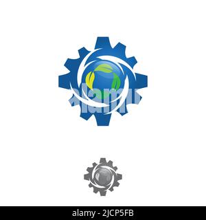 Logo Gear TECH con foglia per la vostra migliore azienda commerciale. Illustrazione vettoriale EPS.8 EPS.10 Illustrazione Vettoriale