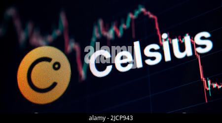 Rottweil, Germania. 14th giugno 2022. Il logo della cripto azienda Celsius è visto sullo schermo di un computer in un ufficio. Credit: Silas Stein//dpa/Alamy Live News Foto Stock