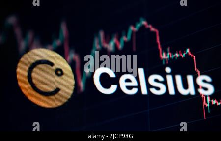 Rottweil, Germania. 14th giugno 2022. Il logo della cripto azienda Celsius è visto sullo schermo di un computer in un ufficio. Credit: Silas Stein//dpa/Alamy Live News Foto Stock