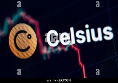 Rottweil, Germania. 14th giugno 2022. Il logo della cripto azienda Celsius è visto sullo schermo di un computer in un ufficio. Credit: Silas Stein//dpa/Alamy Live News Foto Stock