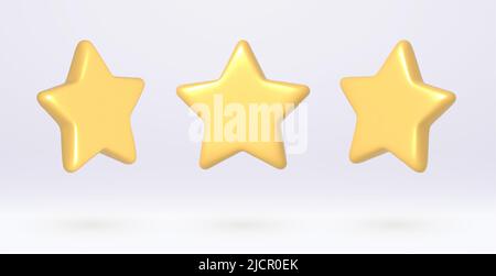 3d stelle, decorazione realistica di valutazione gialla per il fotoricettore. Illustrazione Vettoriale