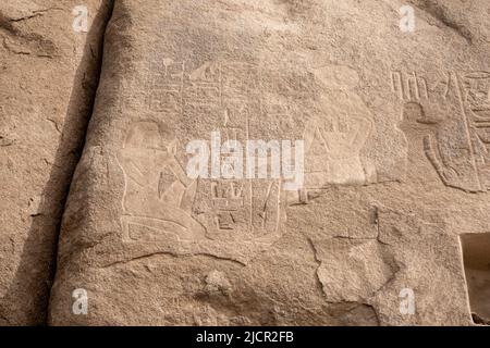 Iscrizione di Amenhotep III su masso di granito, fiume Nilo, Assuan Foto Stock