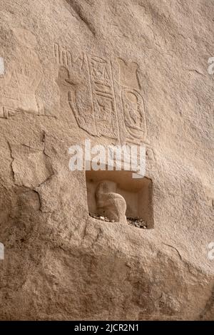 Iscrizione di Amenhotep III su masso di granito, fiume Nilo, Assuan Foto Stock