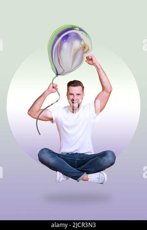 Creativo astratto template grafica immagine di divertente ragazzo pop palloncino isolato sfondo pastello Foto Stock