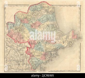 Contea di Essex, Massachusetts. WALLING & GRIGIO 1871 vecchia mappa antica mappa piano grafico Foto Stock
