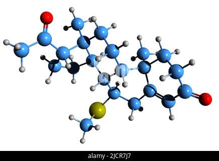 3D immagine di 7a-Thioprogesterone formula scheletrica - struttura chimica molecolare di 7a-TP4 isolato su sfondo bianco Foto Stock