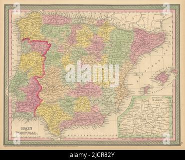 Spagna e Portogallo. Iberia. THOMAS, COWPERTHWAIT 1852 cartografia antica Foto Stock