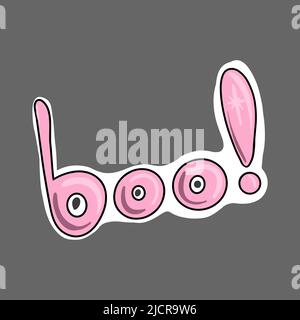 Adesivo Vector cute Halloween. Lettere boo rosa lettere glitter. Illustrazione Vettoriale