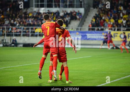 Giocatori del Montenegro durante la partita della Lega delle Nazioni UEFA tra Romania e Montenegro , 14.06.2022, Stadion Giulesti , Bucarest , Cristi Stavri Foto Stock