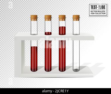 Rack con provette per analisi di laboratorio, matracci per uso medico, illustrazione vettoriale Illustrazione Vettoriale