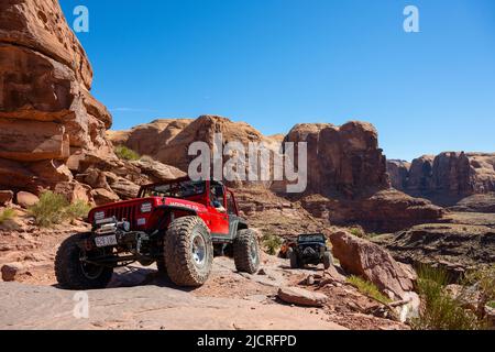 Jeep fuori strada vicino Moab in Utah, Stati Uniti. Foto Stock