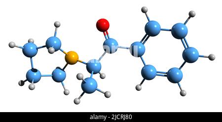 3D immagine di formula scheletrica alfa-pirrolidinopropiofenone - struttura chimica molecolare dello stimolante sintetico isolato su sfondo bianco Foto Stock