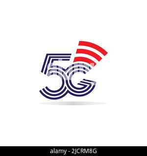 Logo di rete 5G. Connessione alla rete di logo 5G. Numero 5 e lettera G. Illustrazione Vettoriale