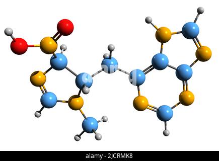 3D immagine della formula scheletrica azatioprina - struttura chimica molecolare del farmaco immunosoppressivo isolato su sfondo bianco Foto Stock