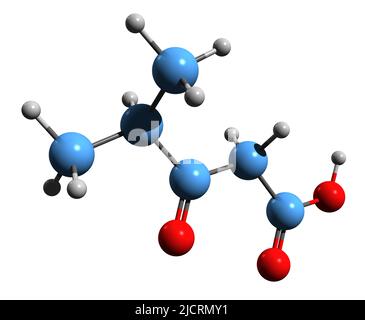 3D immagine dell'acido beta-chetoisocaproico formula scheletrica - struttura chimica molecolare dell'acido 4-metil-2-ossovalerico isolato su sfondo bianco Foto Stock