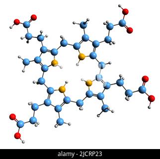 3D immagine del Coproporfirinogeno III formula scheletrica - struttura chimica molecolare del metabolita isolato su sfondo bianco Foto Stock