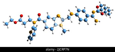 3D immagine della formula scheletrica di Dabigatran - struttura chimica molecolare dell'anticoagulante isolato su sfondo bianco Foto Stock