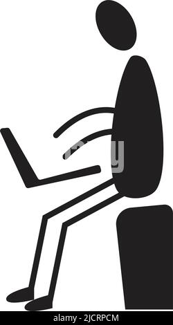 Stickman figura simbolo con laptop, opera da casa illustrazione simbolo in un vettore glifo schizzo pittogramma Illustrazione Vettoriale