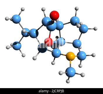 3D immagine di Dendrobina formula scheletrica - struttura chimica molecolare di alcaloide isolato su sfondo bianco Foto Stock