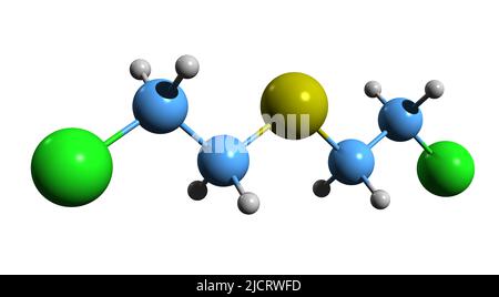 3D immagine della formula scheletrica del gas di senape - struttura chimica molecolare di yperite tossica isolata su sfondo bianco Foto Stock
