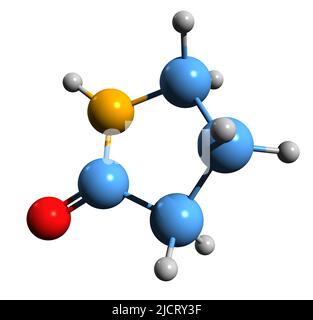 3D immagine di formula scheletrica pirrolidone - struttura chimica molecolare di pirrolidinone isolato su sfondo bianco Foto Stock