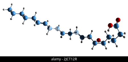 3D immagine della formula scheletrica dell'acido eicosatrienoico 5,6-epossidico - struttura chimica molecolare dell'EET isolata su sfondo bianco Foto Stock