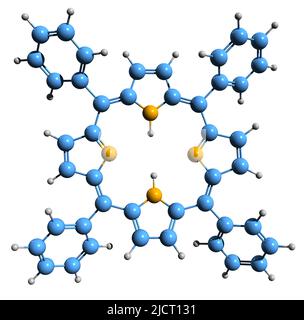 3D immagine della formula scheletrica della 5,10,15,20-tetrafenilporfirina - struttura chimica molecolare del TPP isolato su sfondo bianco Foto Stock