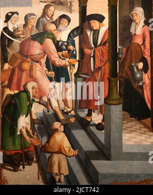 Le sette opere di Misericordia. Maestro di Alkmaa, 1504. Olio sul pannello. Dettaglio di uno dei pannelli. Rijksmuseum. Amsterdam. Paesi Bassi. Foto Stock