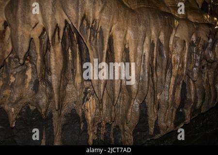 Formazione rocciosa all'interno delle splendide grotte White Scark a Ingleton, North Yorkshire, Inghilterra. Foto Stock