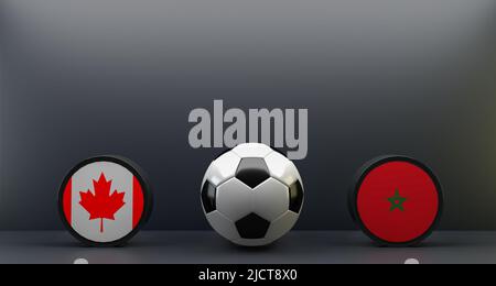 FIFA World Cup 2022 Canada vs Marocco, Bandiera Canada e Marocco, calcio Canada Marocco, lavoro 3D e immagine 3D Foto Stock